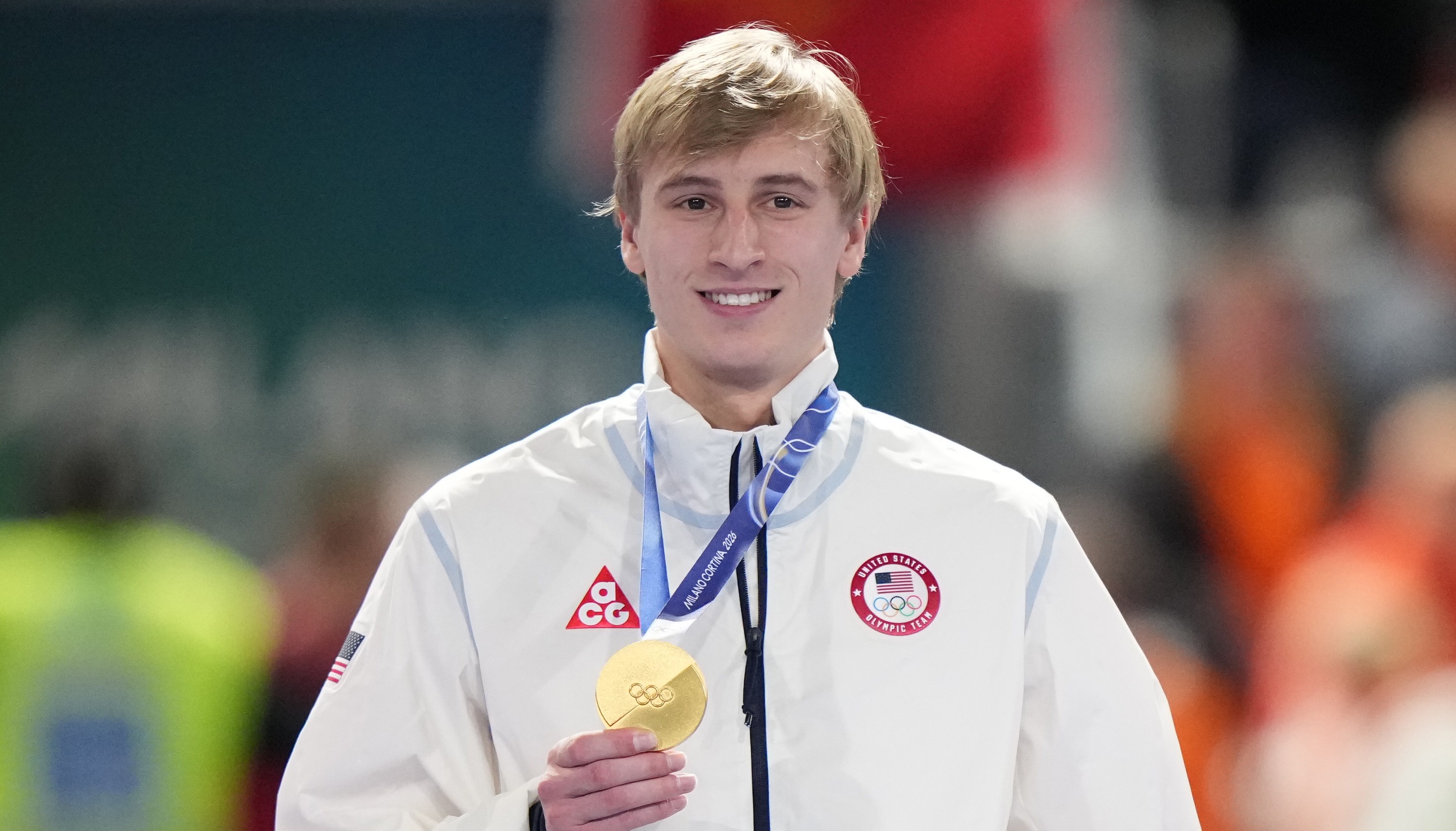Speed Skating: 2026 Winter Olympics: Gold medalist Jordan Stolz of Team United States poses on the podium during the medal ceremony for the Speed Skating Men's 1000m at Milan Speed Skating Stadium.
Milan, Italy 2/11/2026 
CREDIT: Erick W. Rasco
