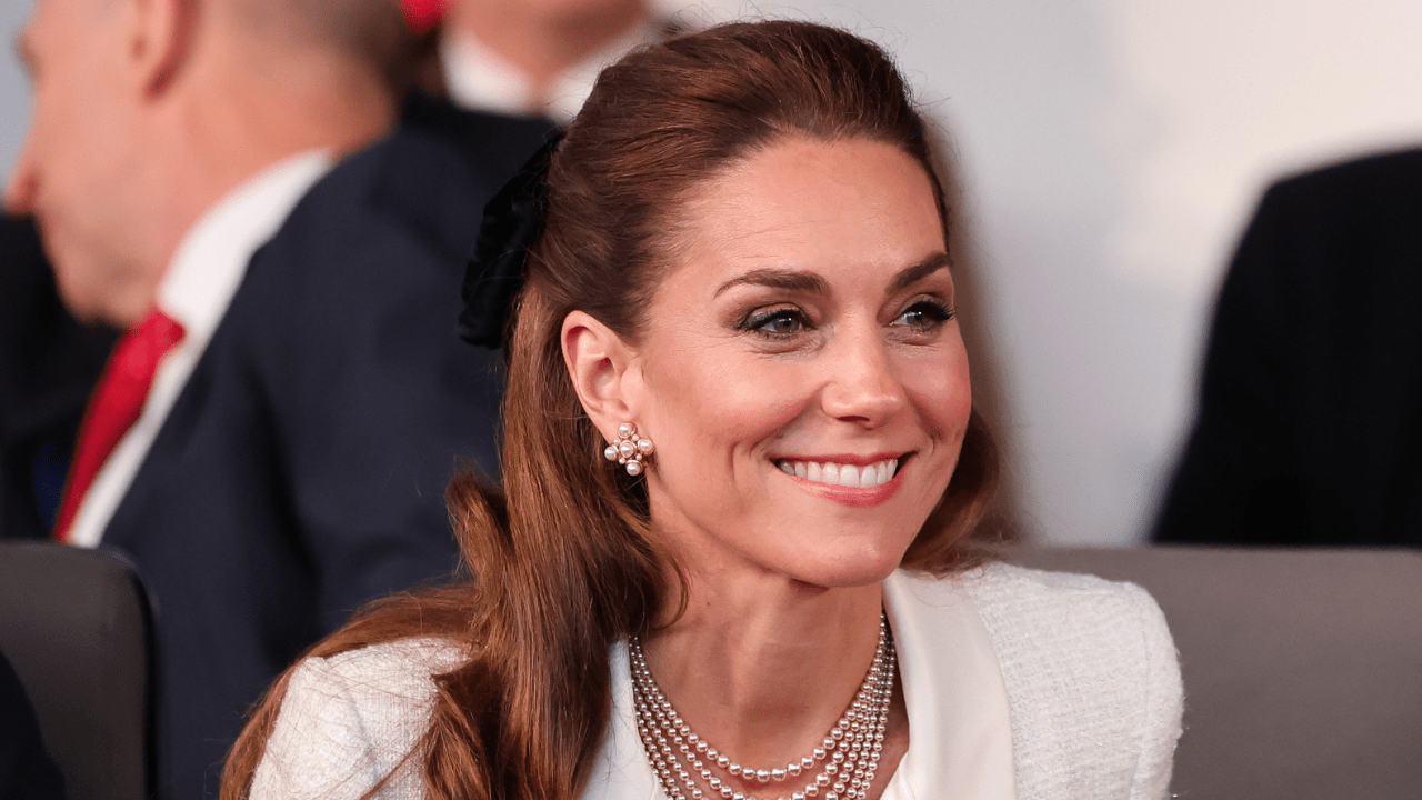 Catherine, Princess of Wales attends a concert to mark the 80th Anniversary of VE Day at Horse Guards Parade on May 08, 2025 in London, England.